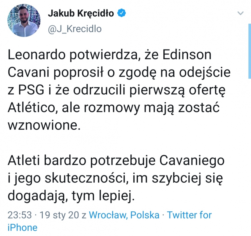 Leonardo POTWIERDZA NEGOCJACJE w sprawie odejścia Cavaniego z PSG